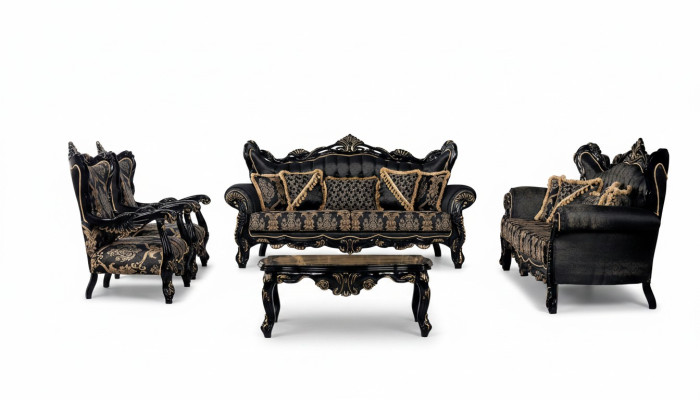 Ensemble de canapé 3+3+1+1 Table basse Salon de luxe Noir Ensemble de canapé neuf
