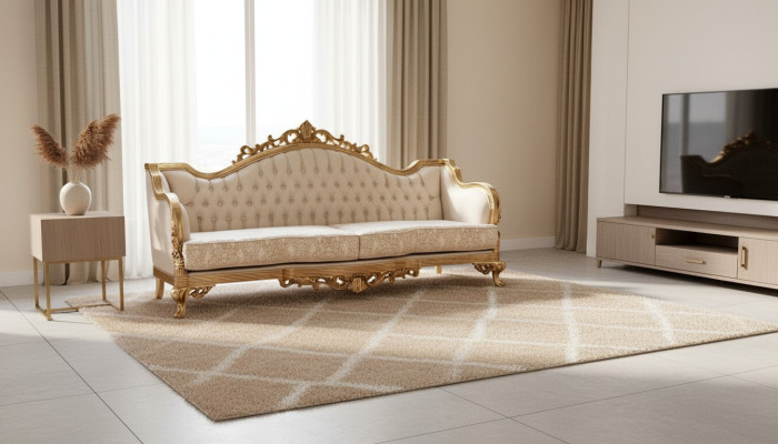 Canapé classique trois places en style baroque rococo rembourré en bois doré de qualité
