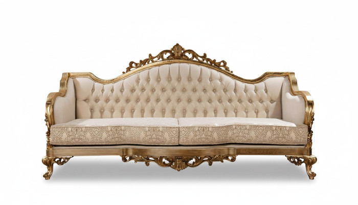 Canapé classique trois places en style baroque rococo rembourré en bois doré de qualité