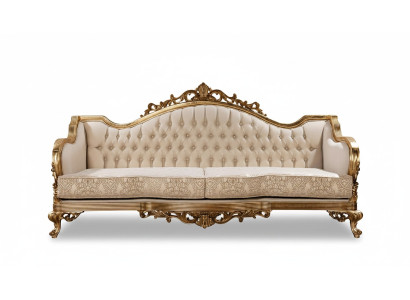 Canapé classique trois places en style baroque rococo rembourré en bois doré de qualité