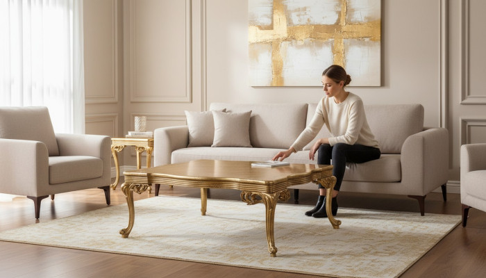 Table basse baroque rococo en bois massif doré pour le salon