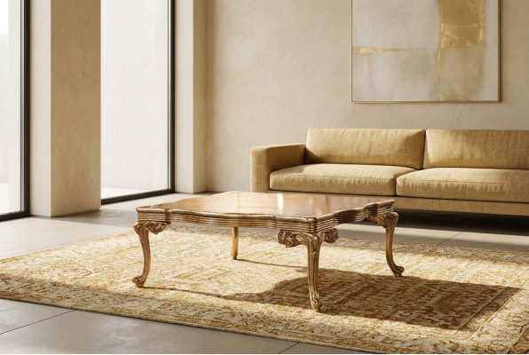 Table basse baroque rococo en bois massif doré pour le salon