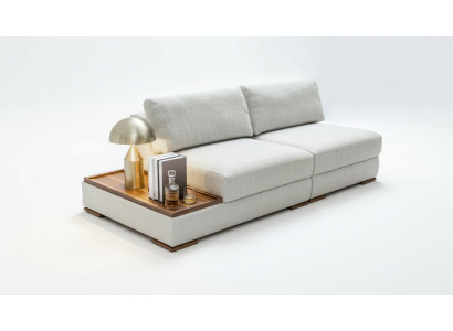 Slim, canapé souple moderne de 2 places avec table en bois intégrée et siège large