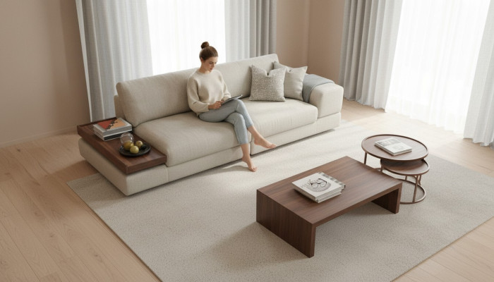 Canapé de luxe pour le salon, design 260cm, grand canapé 3 places gris neuf