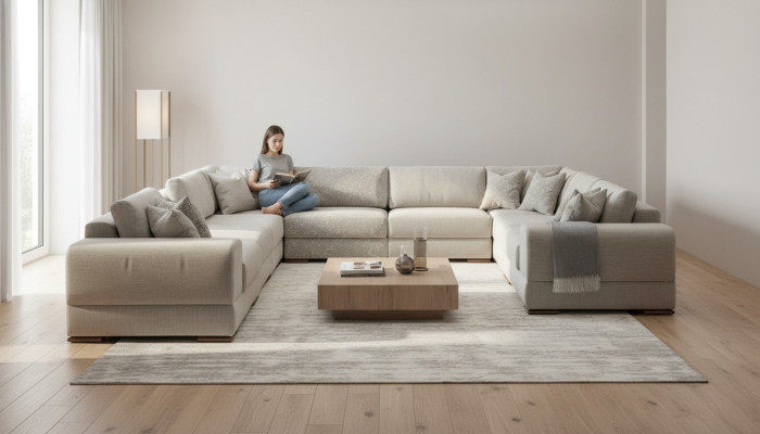 Canapé d'angle en forme de U Gris Canapé Luxueux Design Mobilier Salon en tissu