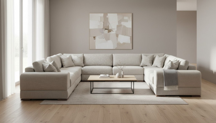 Canapé d'angle en forme de U Gris Canapé Luxueux Design Mobilier Salon en tissu