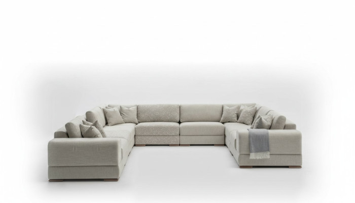 Canapé d'angle en forme de U Gris Canapé Luxueux Design Mobilier Salon en tissu
