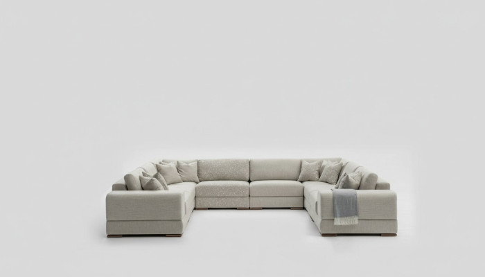 Canapé en forme de U, design moderne, salon de luxe, grand canapé d'angle gris neuf