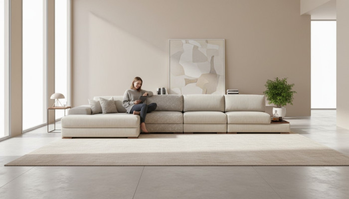 Canapé d'angle en L Salon paysage de vie de luxe Gris Suite d'angle Design Meubles 455x150