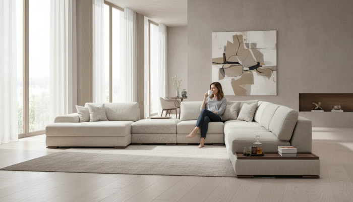 Canapé d'angle en forme de U Mobilier Paysage vivant Design Gris Canapé rembourré Ensemble d'angle