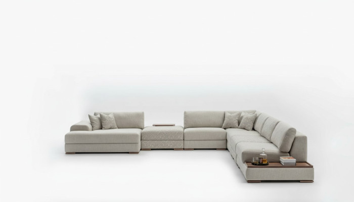Canapé d'angle en forme de U Mobilier Paysage vivant Design Gris Canapé rembourré Ensemble d'angle