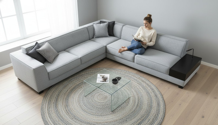 Canapé d'angle en forme de L Canapé Tissu Textile Luxe Mobilier de salon Canapé d'angle