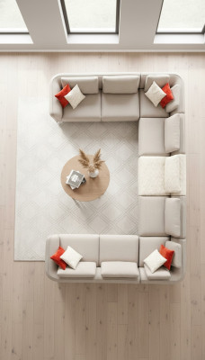 Canapé d'angle en U de luxe pour salon beige, canapé rembourré de style moderne.