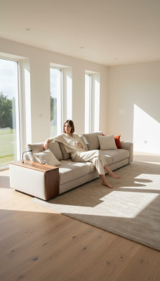 Canapé confortable 5 places de couleur beige simple et design moderne