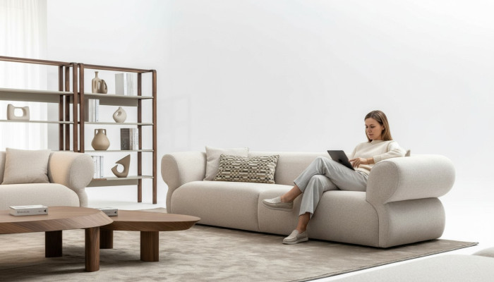 Canapé moderne 3 places Beige Canapés trois places grand 250cm Canapé Luxe Mobilier neuf