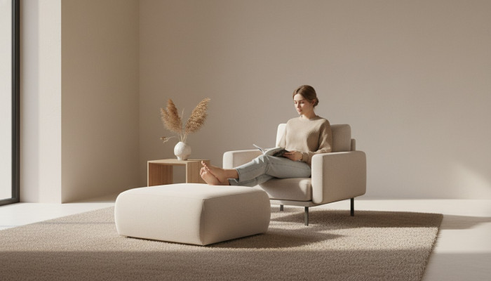 Tabouret Beige Salon Rembourrage Textile Meubles Mobilier Ottoman Canapé