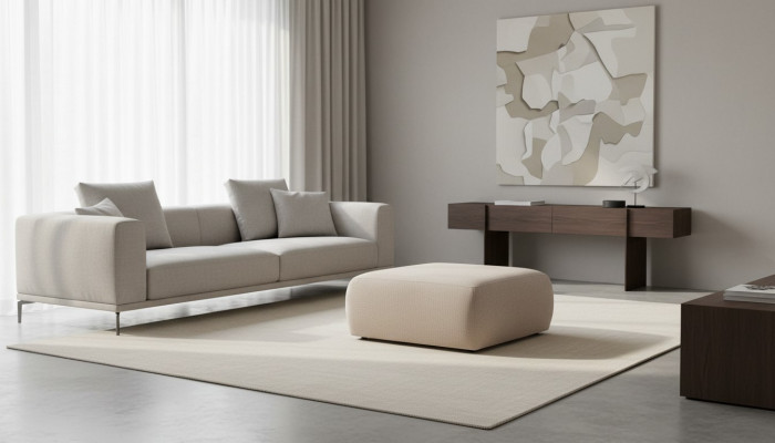 Tabouret Beige Salon Rembourrage Textile Meubles Mobilier Ottoman Canapé