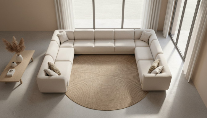 Canapé d'angle en forme de U de style salon de luxe moderne, canapé rembourré en textile