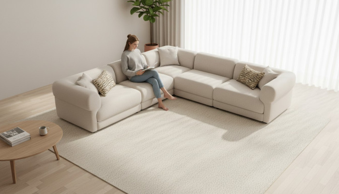 Canapé d'angle Beige Salon Canapé Canapé en forme de L Moderne Tissu Meubles