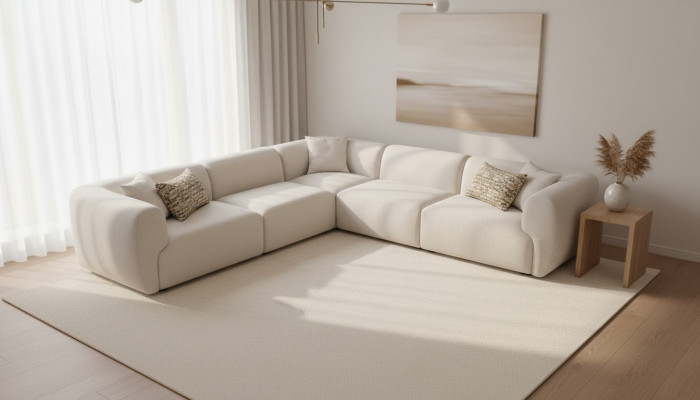 Canapé d'angle Beige Salon Canapé Canapé en forme de L Moderne Tissu Meubles