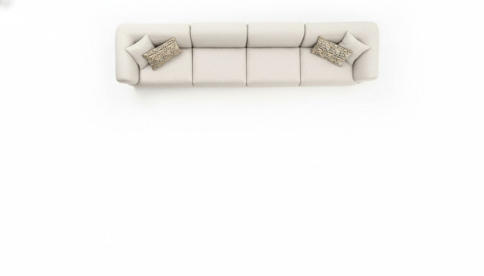 Grand canapé attrayant à six places de couleur beige, au design simple et fabriqué à partir de matériaux de qualité supérieure.