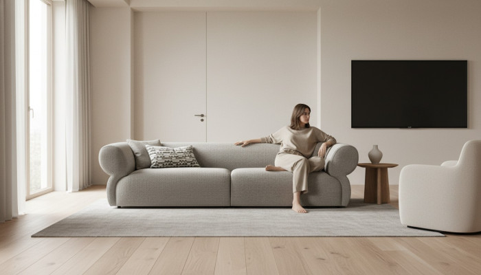 Canapé 3 places Beige Canapé de luxe Salon moderne Design Tissu d'ameublement nouveau