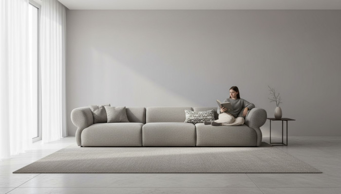 Grand canapé en tissu 5 places avec revêtement textile de qualité dans un style moderne