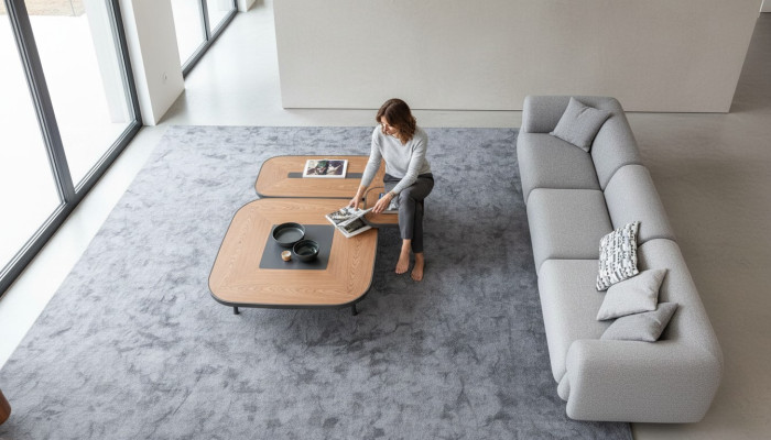 Canapé moderne gris cinq places pour le salon, meuble rembourré style canapé