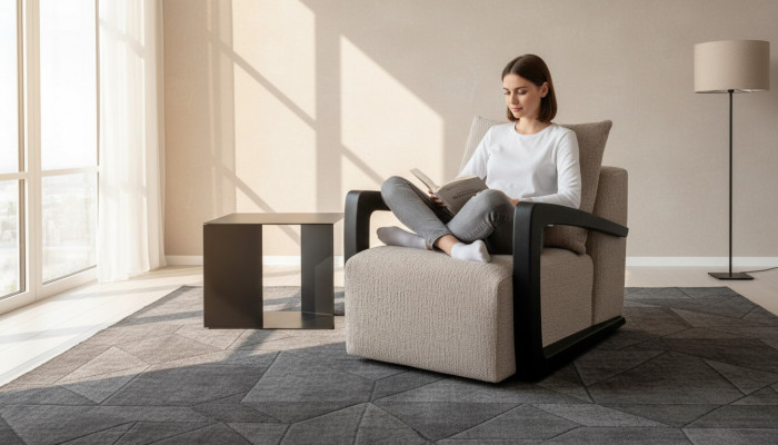 Siège rembourré 1 place en tissu de designer pour fauteuil style moderne de salon