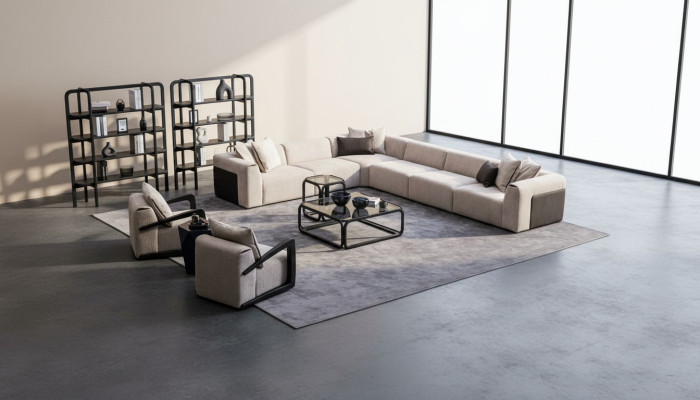 Ensemble de canapé moderne Canapé en forme de L avec fauteuil Canapé d'angle gris en textile