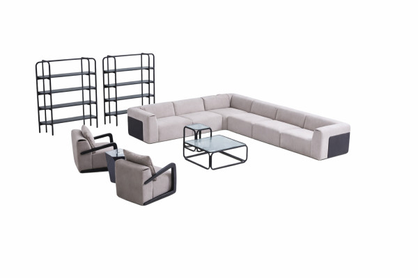 Ensemble de canapé moderne Canapé en forme de L avec fauteuil Canapé d'angle gris en textile