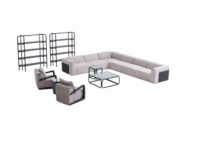 Ensemble de canapé moderne Canapé en forme de L avec fauteuil Canapé d'angle gris en textile