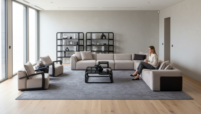 Ensemble de canapé de luxe Groupe de sièges Paysage de vie Forme en L Canapé Fauteuil Textile neuf