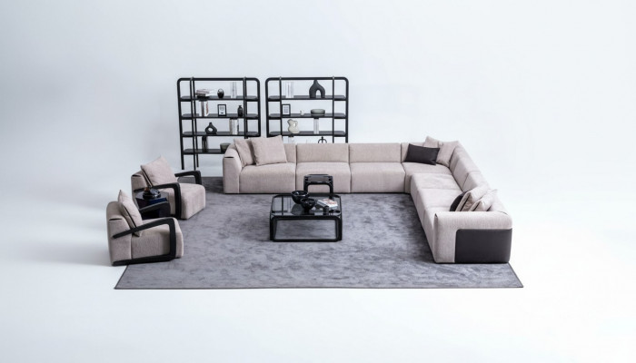 Ensemble de canapé de luxe Groupe de sièges Paysage de vie Forme en L Canapé Fauteuil Textile neuf