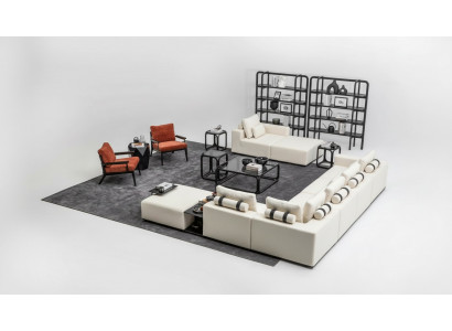 Ensemble canapé moderne blanc Canapé d'angle Paysage de vie Fauteuil 4 pièces Canapé en tissu