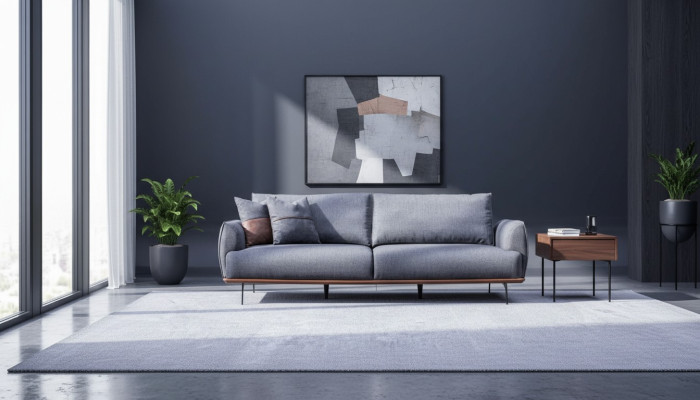 Canapé rembourré gris, moderne canapé en tissu pour salon trois places, nouveau luxe