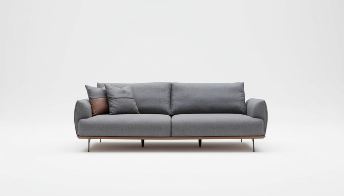 Canapé rembourré gris, moderne canapé en tissu pour salon trois places, nouveau luxe