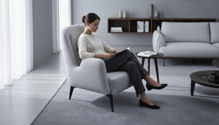 Designer Fauteuil Gris de Luxe 1 Place Fauteuil Rembourré Fauteuil Rembourré en Textile