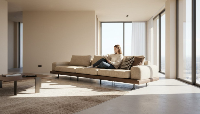 Canapé beige cinq places rembourré en tissu de canapé canapé mobilier de salon de meubles de siège
