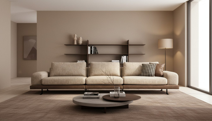 Canapé beige cinq places rembourré en tissu de canapé canapé mobilier de salon de meubles de siège