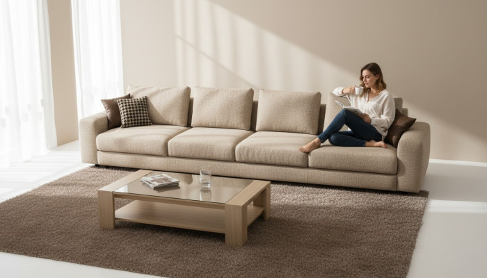 Grand canapé beige Mobilier rembourré Ensemble de sièges design à six places Textile
