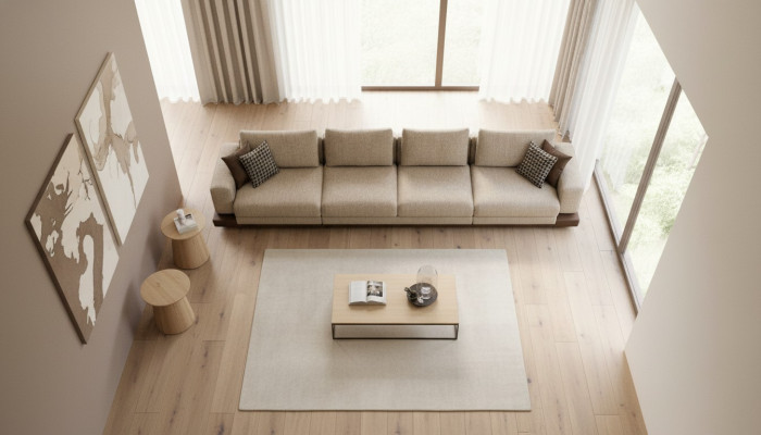 Grand canapé beige Mobilier rembourré Ensemble de sièges design à six places Textile