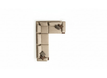Canapé d'angle beige avec revêtement en tissu, canapé d'angle L-shape moderne, canapé paysage de salon.
