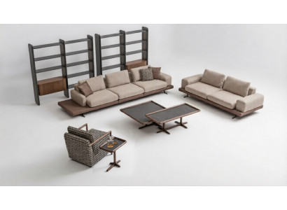 Ensemble de canapé en textile marron Trois places de salon Luxueux mobilier en bois