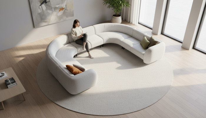 Villas Sofa Canapé d'angle Canapé en L-forme Design Canapé rembourré Style Textile Paysage de vie Gris