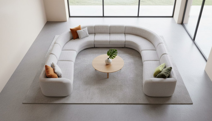 Villas Sofa Canapé d'angle Canapé en L-forme Design Canapé rembourré Style Textile Paysage de vie Gris