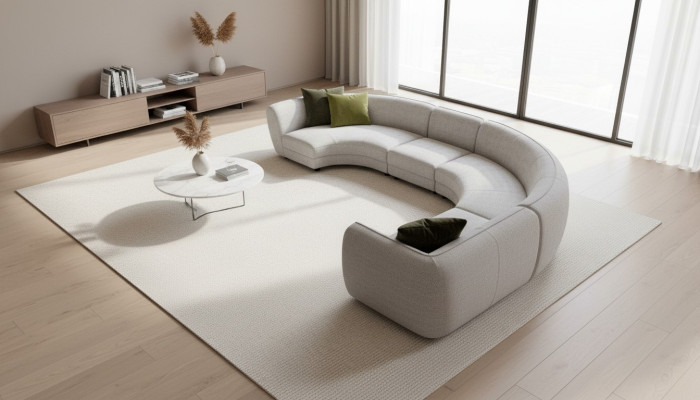Canapé d'angle en forme de U semi-circulaire, canapé d'angle, paysage vivant, mobilier, canapé d'angle design.