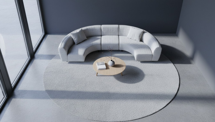 Ensemble de canapé d'angle gris semi-circulaire. Canapés en textile. Canapé en forme de U. Moderne et neuf.