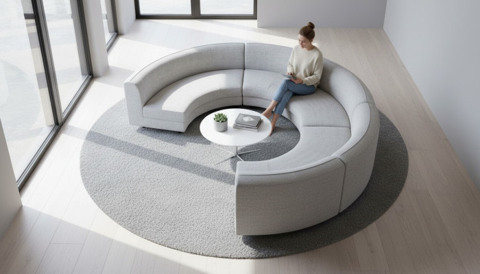 Canapé en forme de U arrondi, design de luxe, salon, suite de détente du canapé.