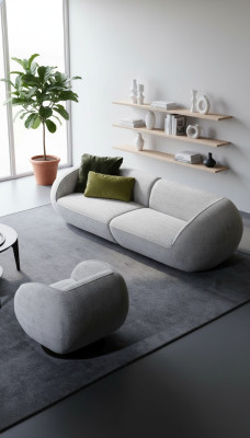 Ensemble de canapé gris trois places fauteuil suite de meubles rembourrés design de luxe